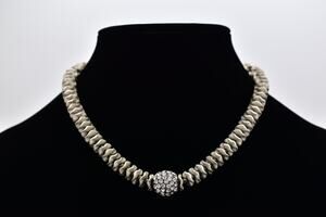 Signed RA Silver Tone Rhinestone Ball Statement Necklace Sculptural Collar 9J